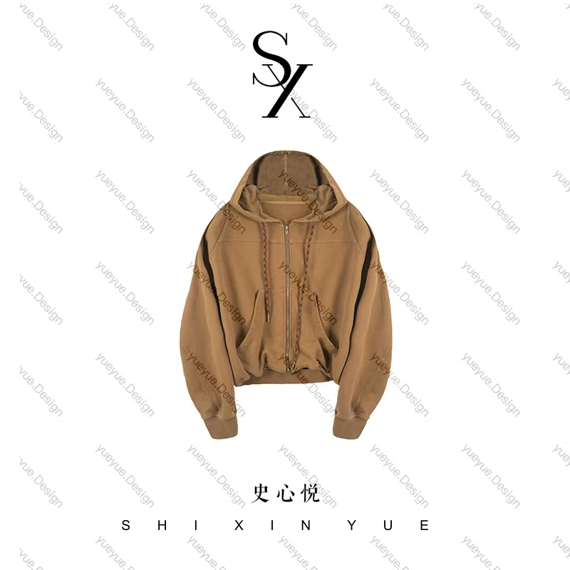 【悦悦专属】早秋新款纯色连帽双拉链抽绳外套Y861