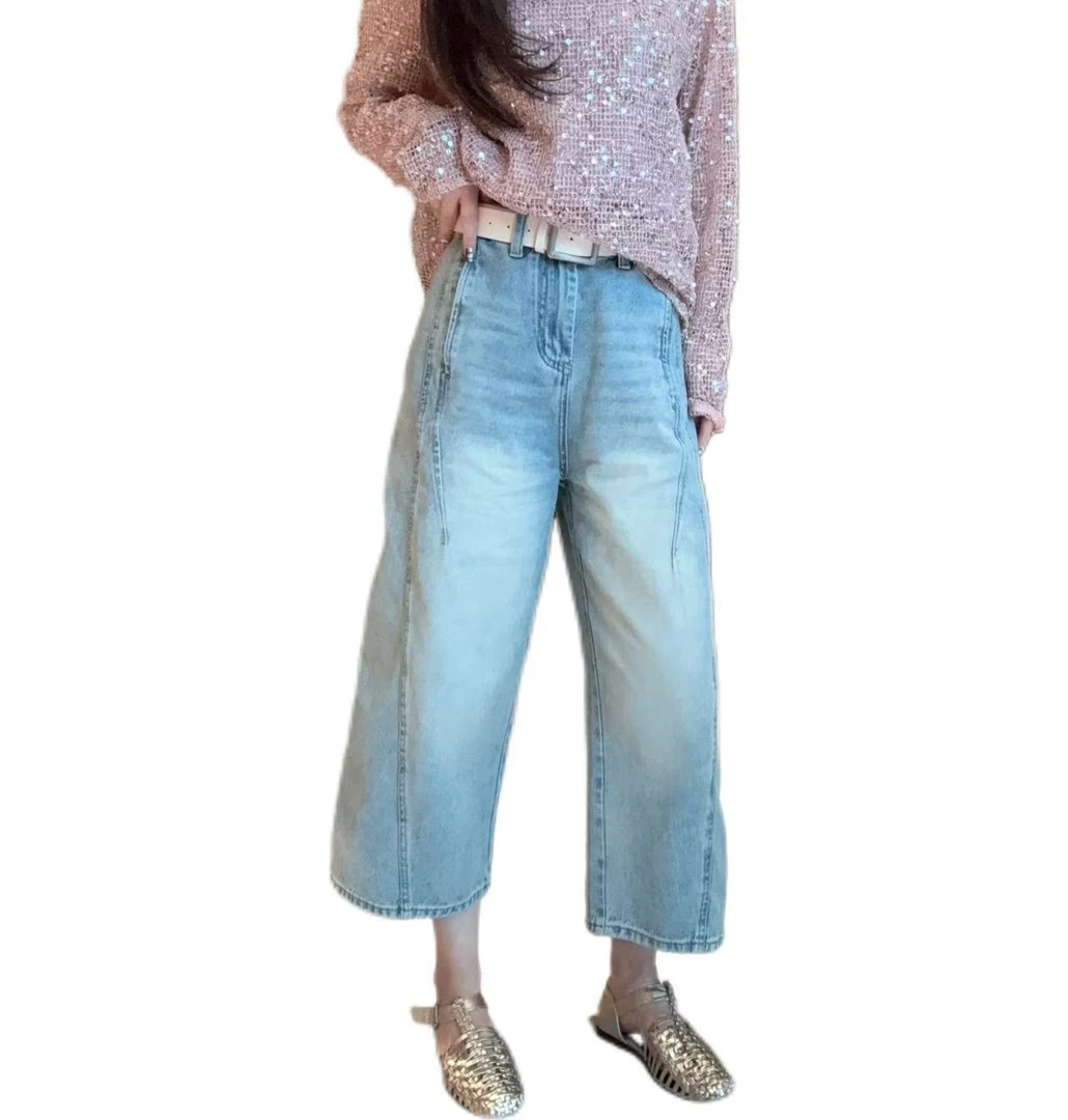 【丽丽推荐】巴黎夏季拼接水洗牛仔裤配腰带