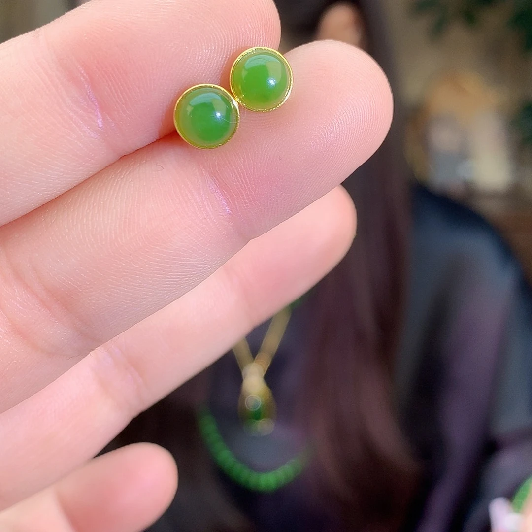 吊坠(不含链)银S925镶嵌和田玉（碧玉）耳饰