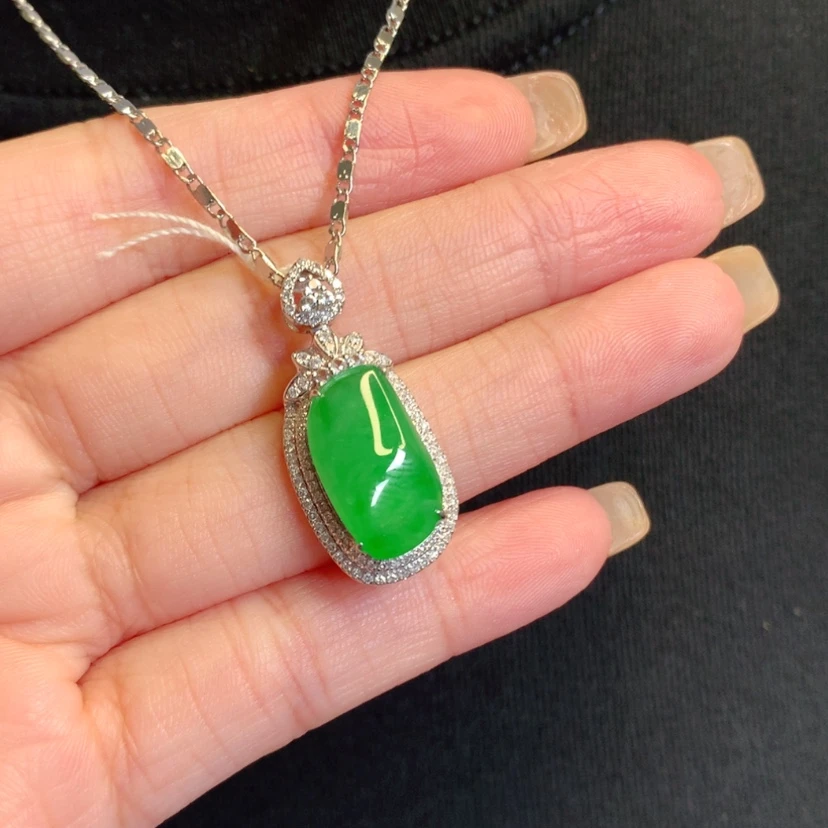 【闪购商品】翡翠18K金镶嵌吊坠(赠链)随形戒面