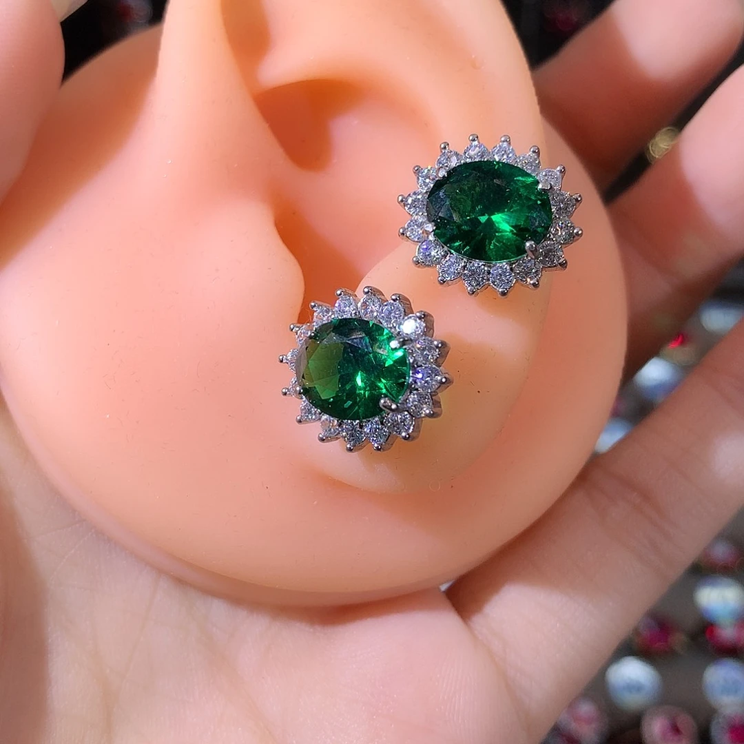 银S925镶嵌耳饰碧玺猫眼白810