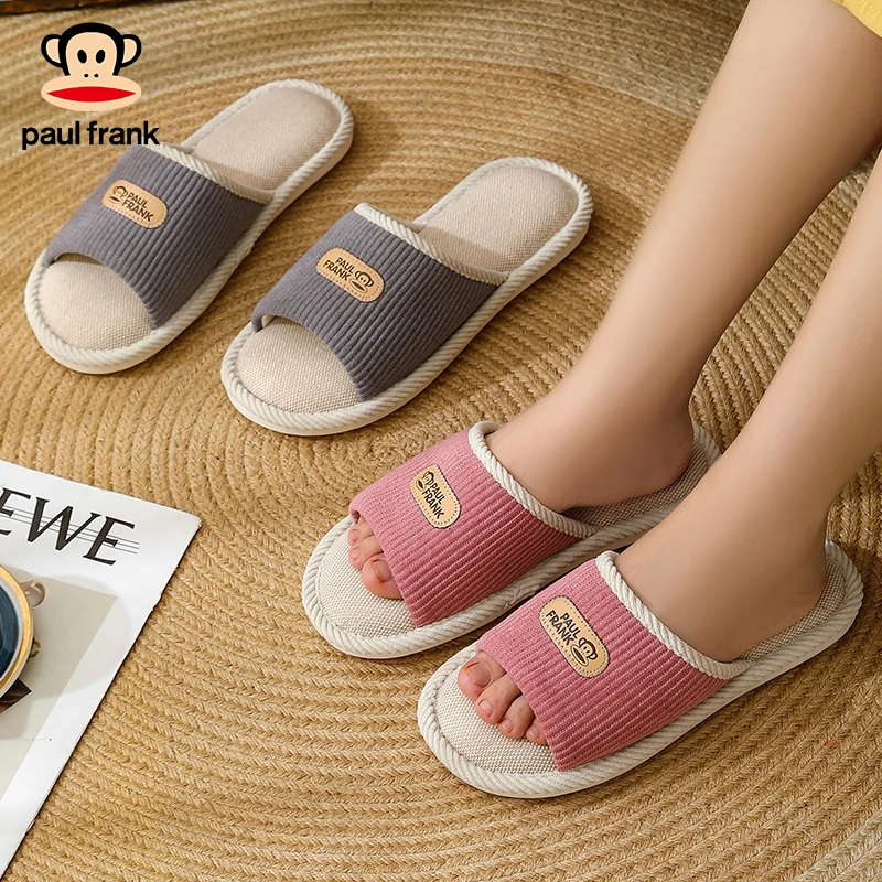 paul frank/大嘴猴夏季棉麻拖鞋透气软底四季款一字拖居家情侣