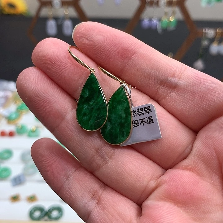 翡翠18K金镶嵌耳饰天然翡翠