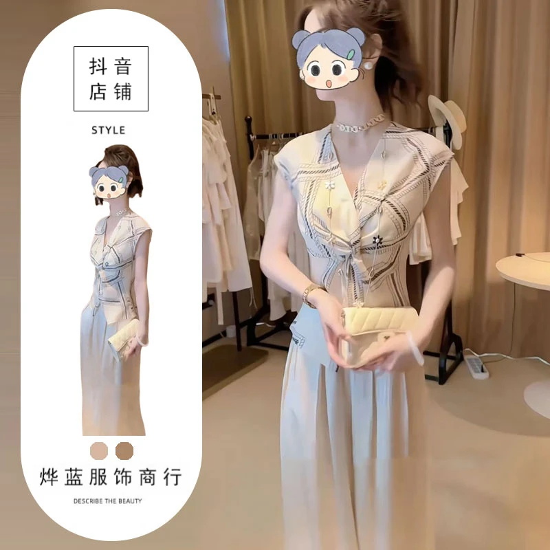 夏季超火穿搭干练气质轻奢高级感女人味姐系贵感通勤印花衬衫套装