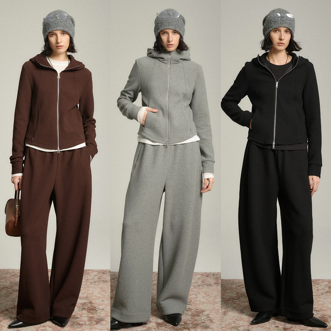 Fresh Moi 镇店王牌 梨形升级肌理感修身连帽卫衣+肌理镰刀裤套装