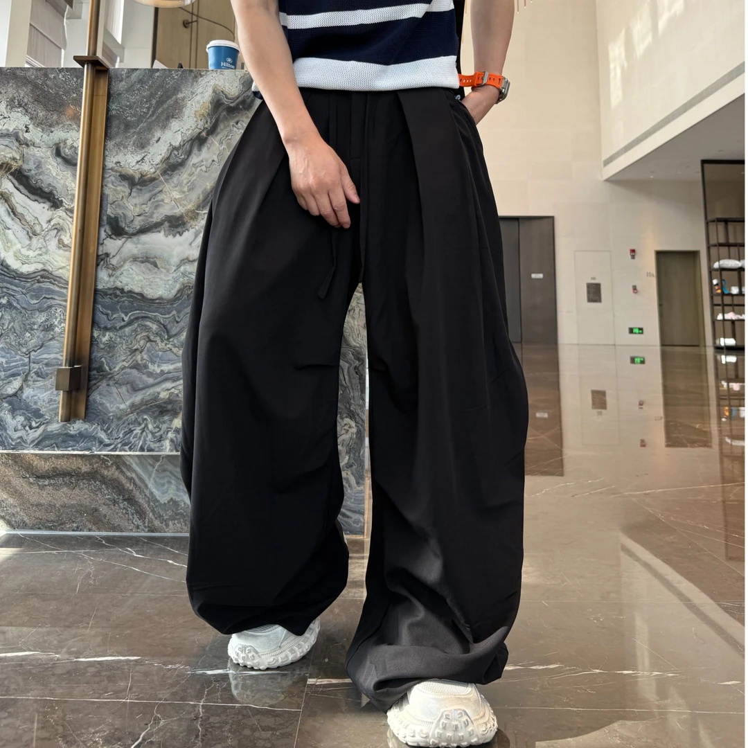 金先生夏季薄款松紧腰抽绳大扩版百搭休闲潮流宽松弯刀阔腿裤