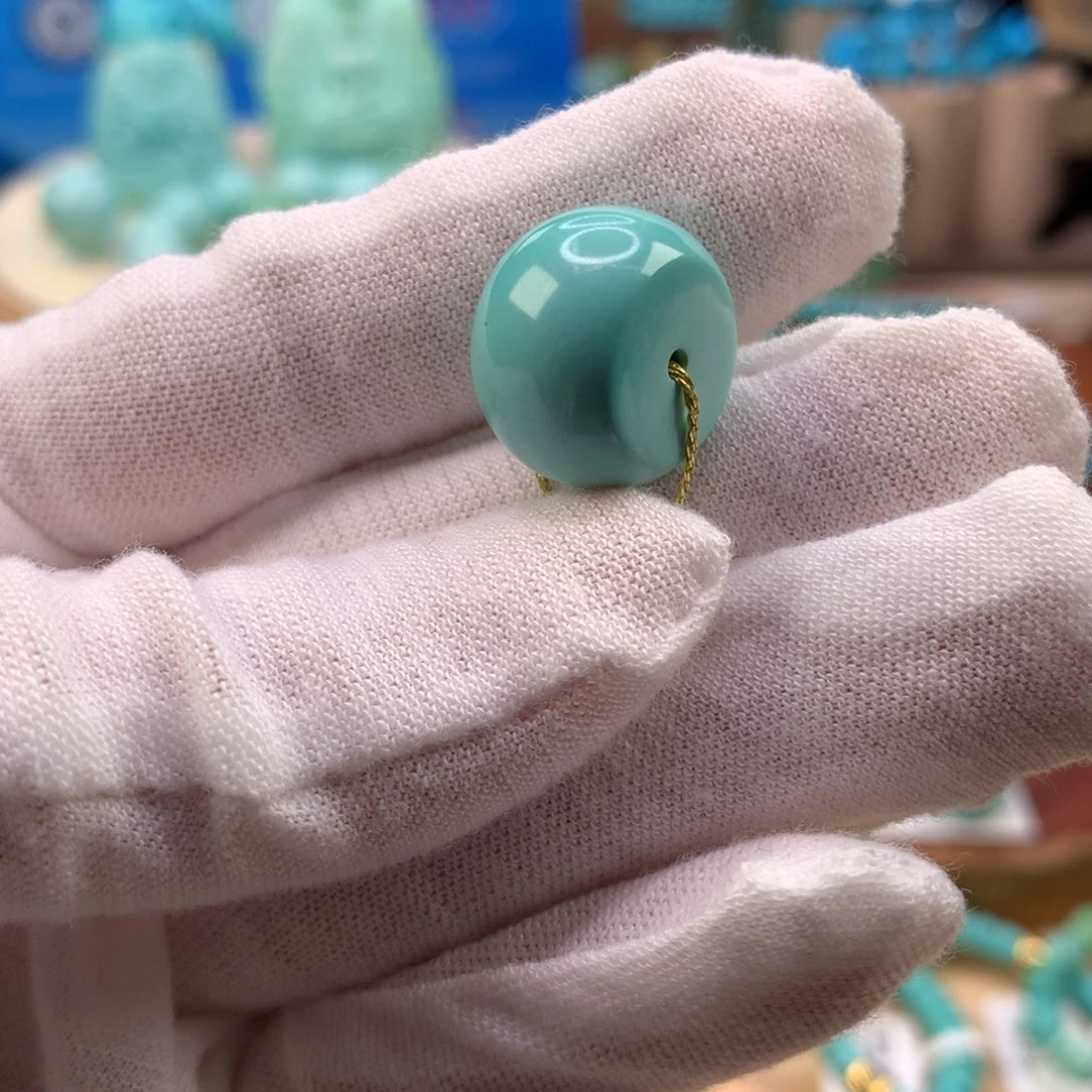 绿松石未镶嵌珠宝奇石高瓷蓝绿鼓珠17*11.1mm