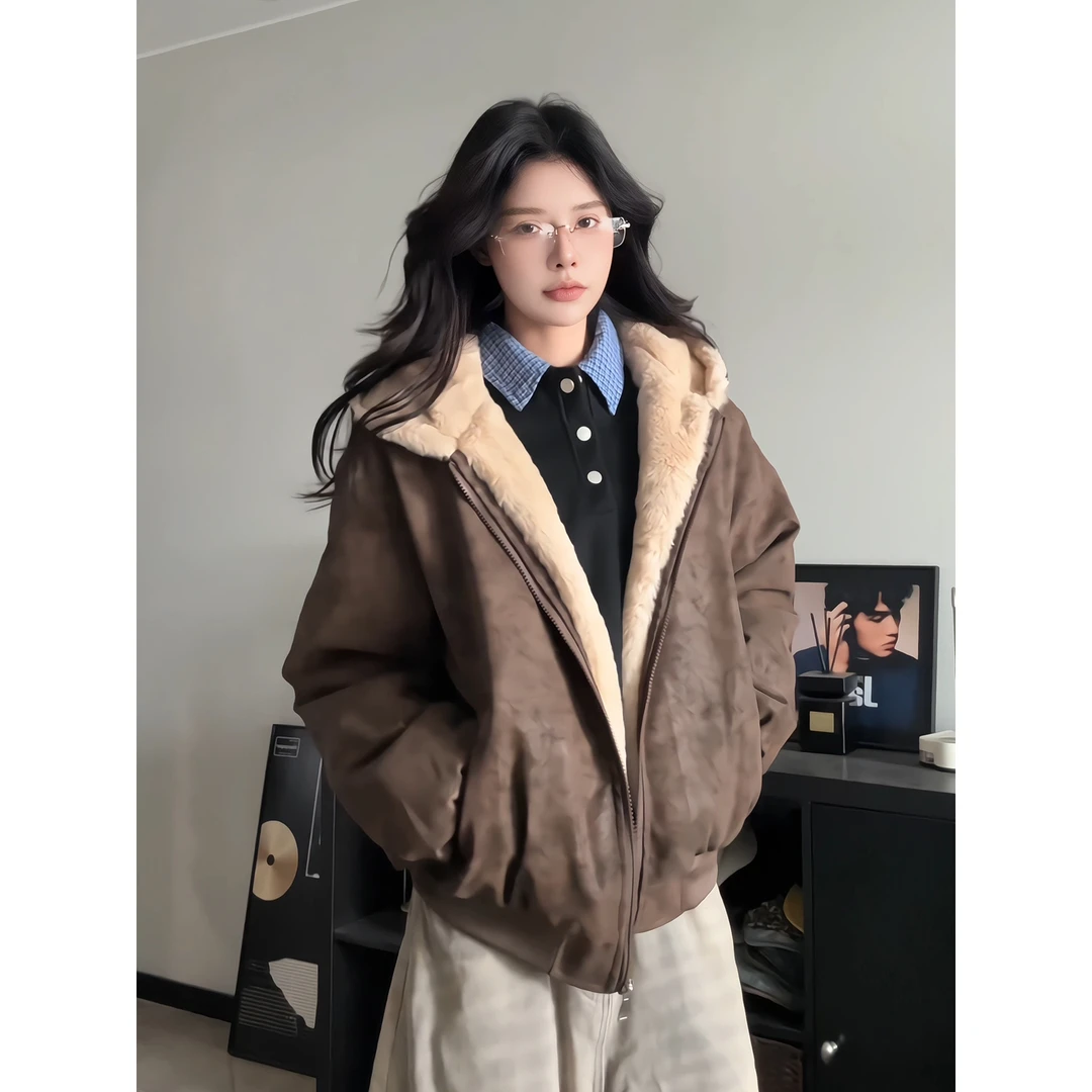 美式复古座山雕棉衣外套男款冬季连帽雾面pu皮衣加绒加厚棉服夹克