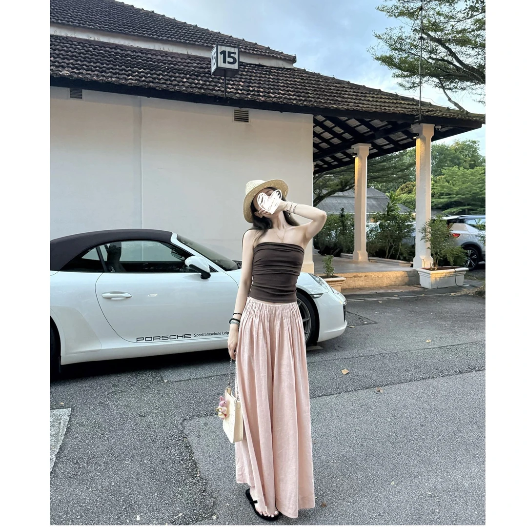 2025新款夏季垂感宽松休闲裤子褶皱腰裙裤 A1112