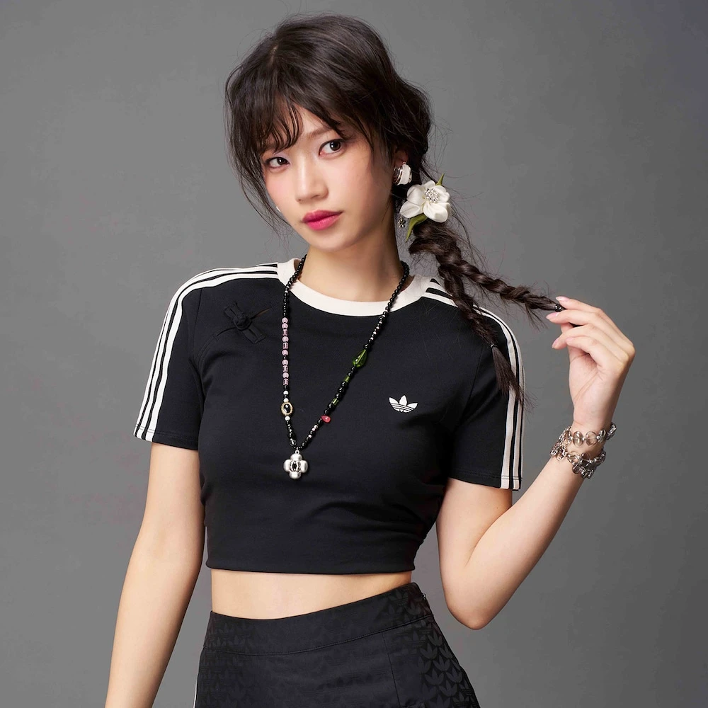 ADIDAS T-SHIRT 新中式露脐抽褶运动短袖T恤 KC5852 KC5851