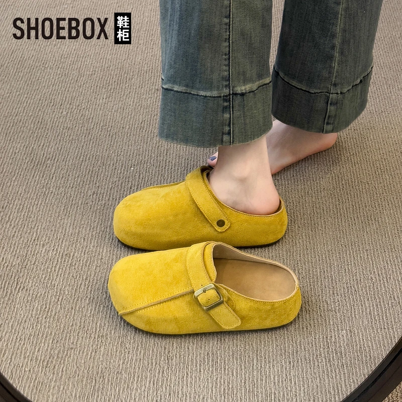 SHOEBOX鞋柜超火两穿黄色勃肯鞋女2025春新款厚底爆款包头半拖鞋