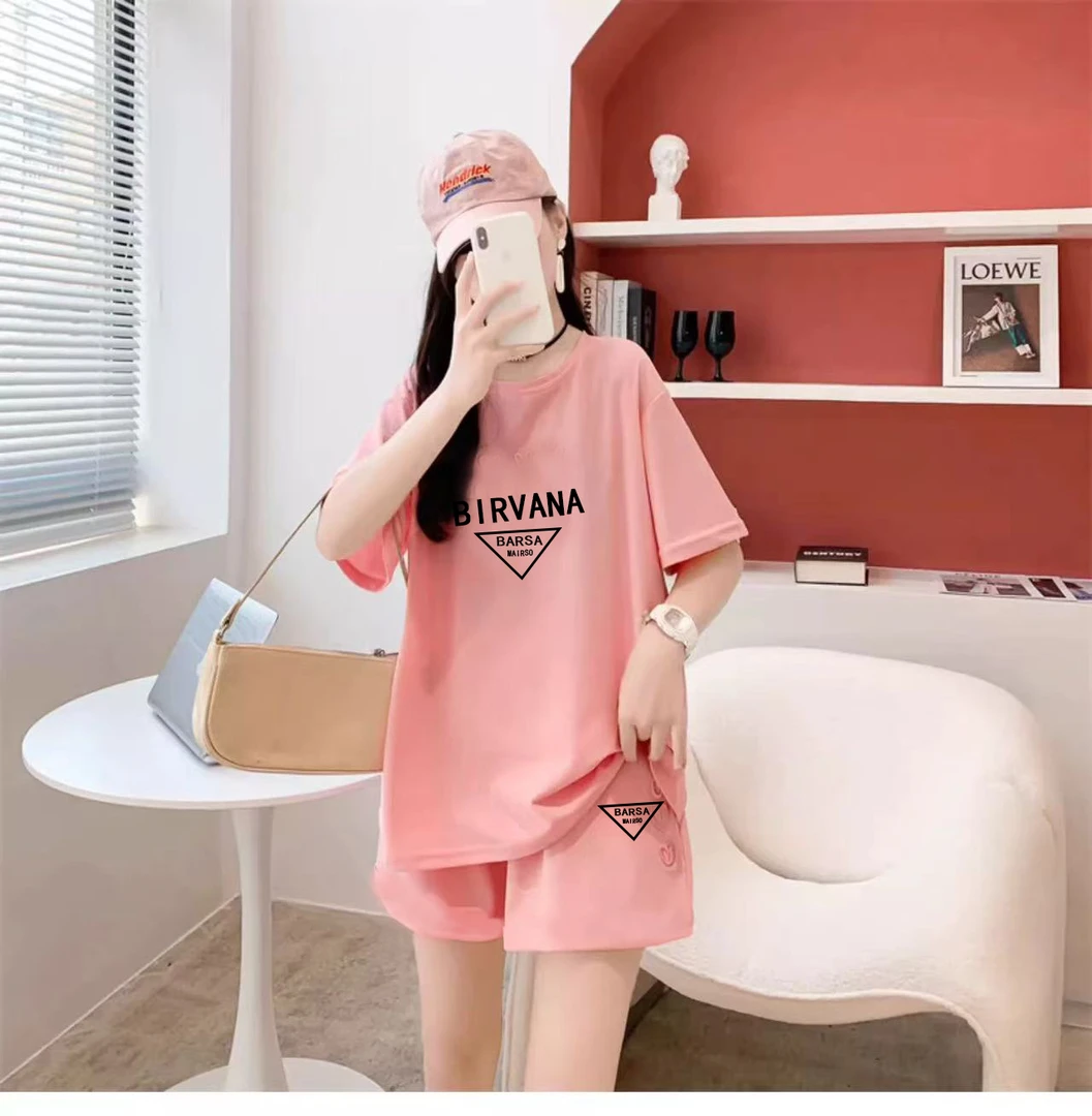 女孩休闲运动服套装2025夏季新款时尚学生洋气女童圆领短袖两件套