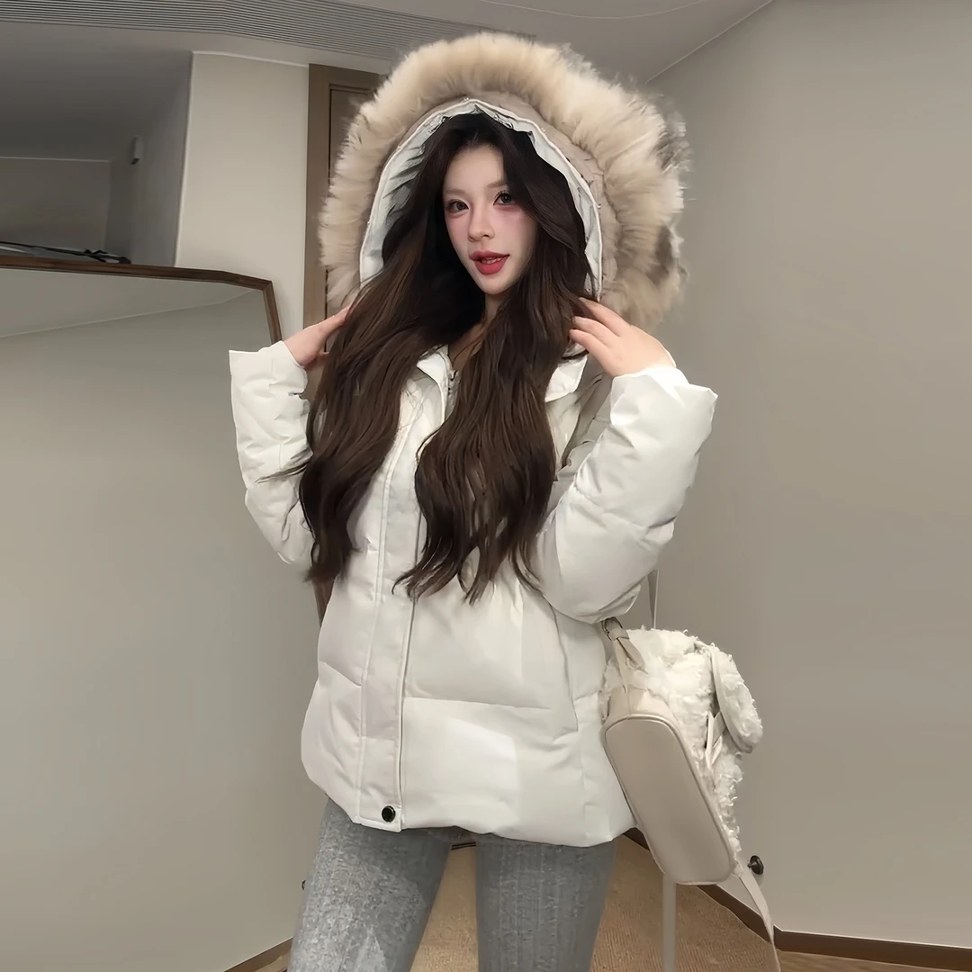 防风大毛领加厚保暖羽绒棉服女秋冬季宽松韩版气质显瘦高级感外套