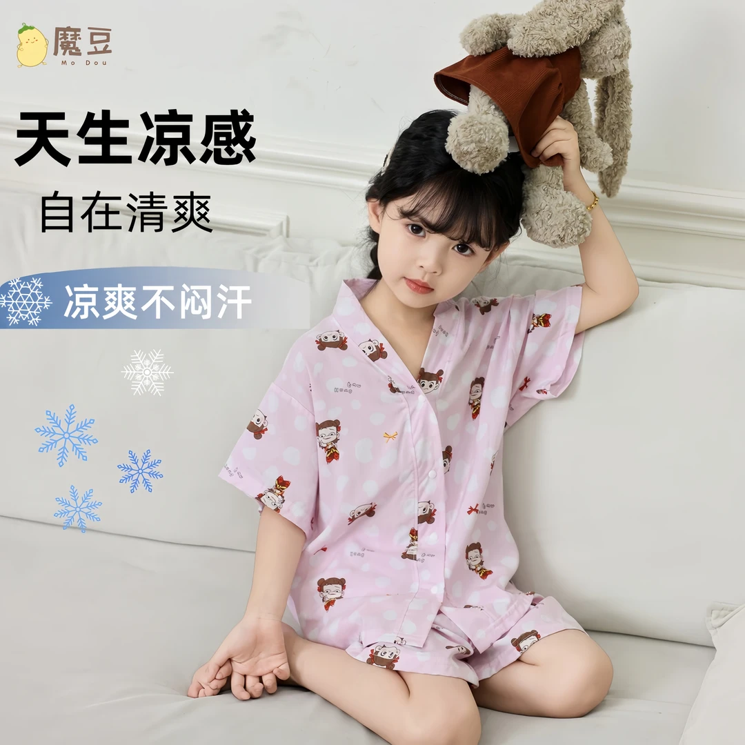 夏季薄款儿童棉绸女孩夏天居家睡衣宝宝女童中公主洋气婴儿衣服