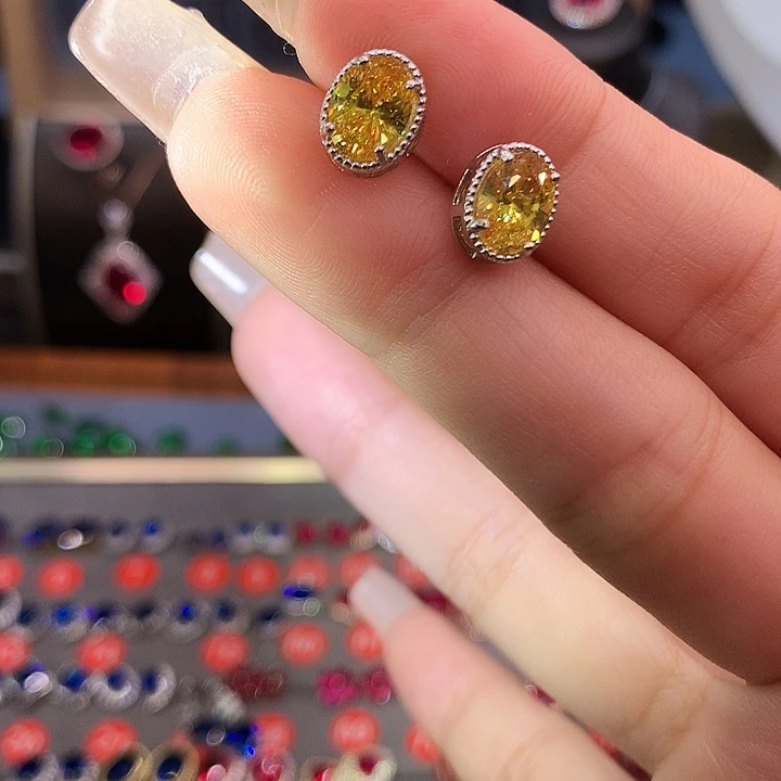 银S925镶嵌耳饰黄色碧玺