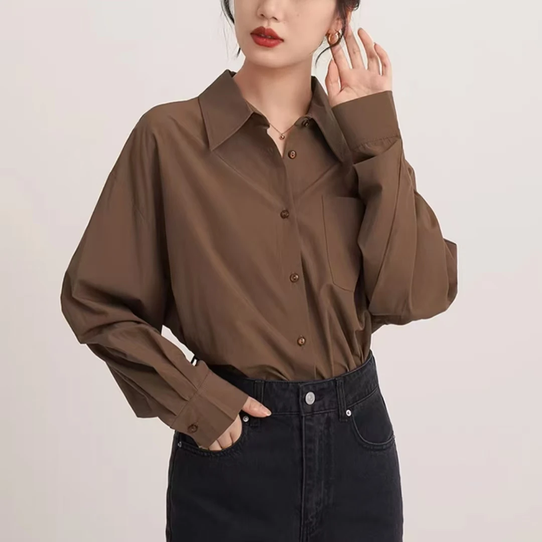 6016/123-8  法式复古宽松衬衫女新款别致设计感小众显瘦长袖衬衣