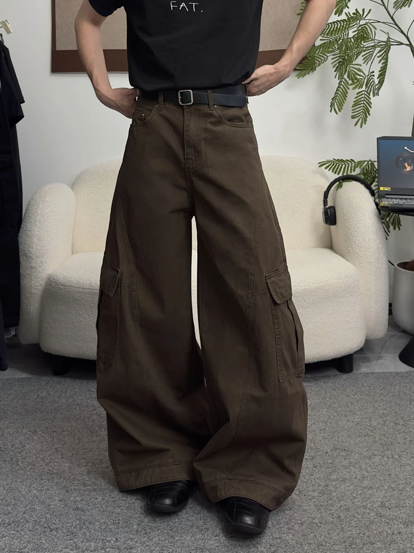 HAPPEN 美式复古弯刀裤阔腿裤百搭男女宽松工装口袋A版休闲裤