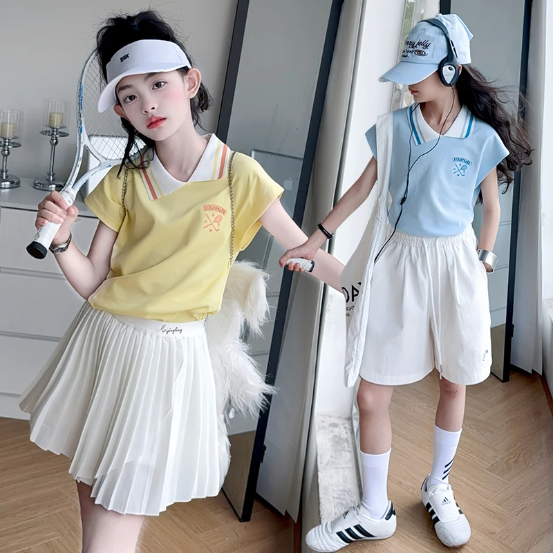 女童套装夏季2025新款中大童洋气运动休闲网红潮学院风儿童两件套