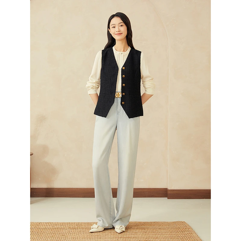 YINER音儿专选2025春季新款花纱肌理无袖V领马夹外套8C65101006