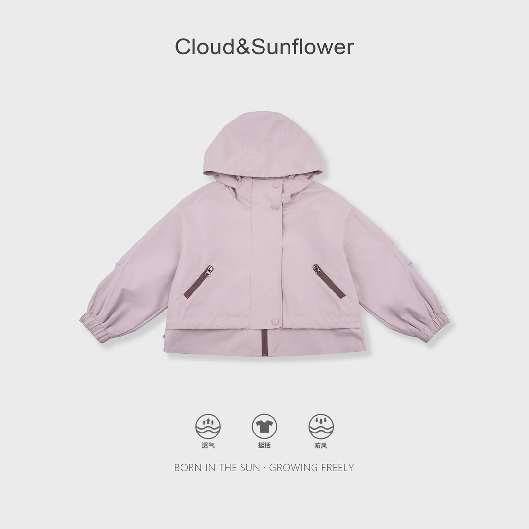 女童时尚休闲三粒扣粉色连帽外套882101