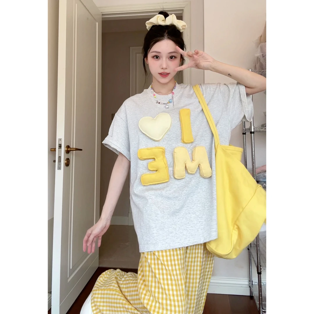 AMER 国潮美式复古街头嘻哈字母发泡大刺绣工艺短袖T恤宽松百搭