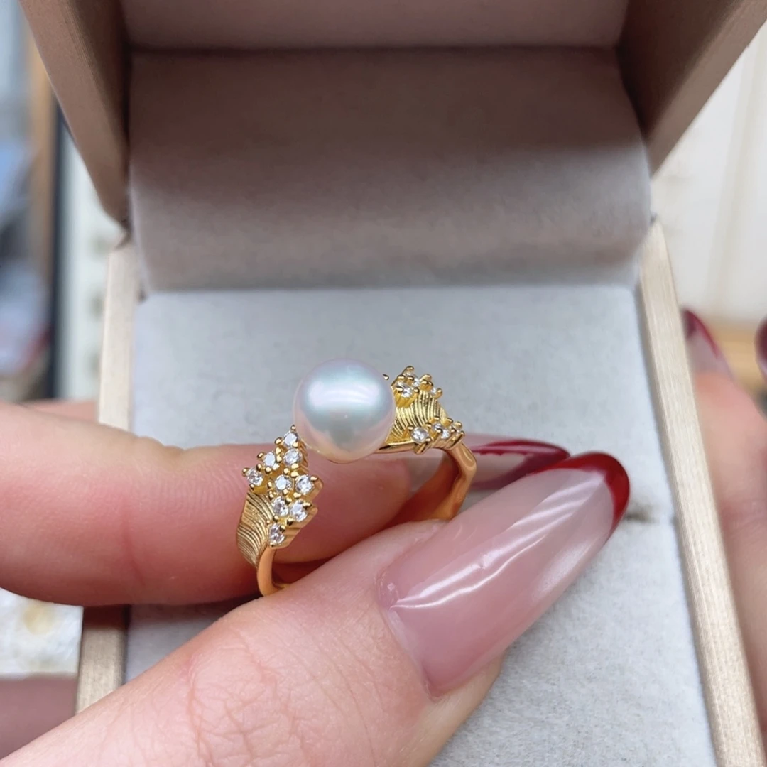 银S925镶嵌戒指海水珍珠F51