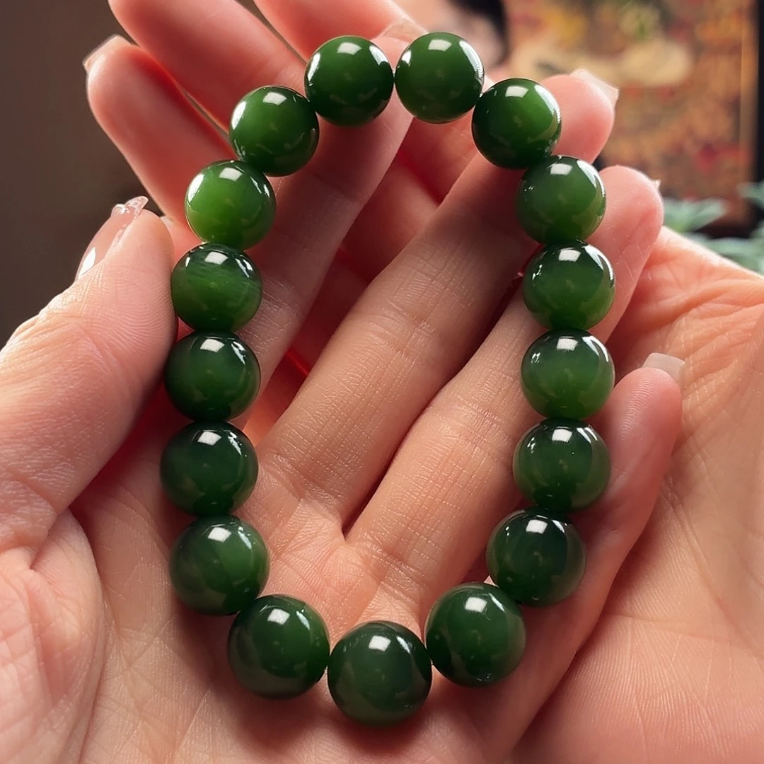 和田玉未镶嵌手串俄碧玉卡12圆珠