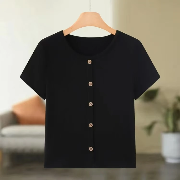2025新款夏季时尚百搭纯色显瘦圆领短袖小衫 A033