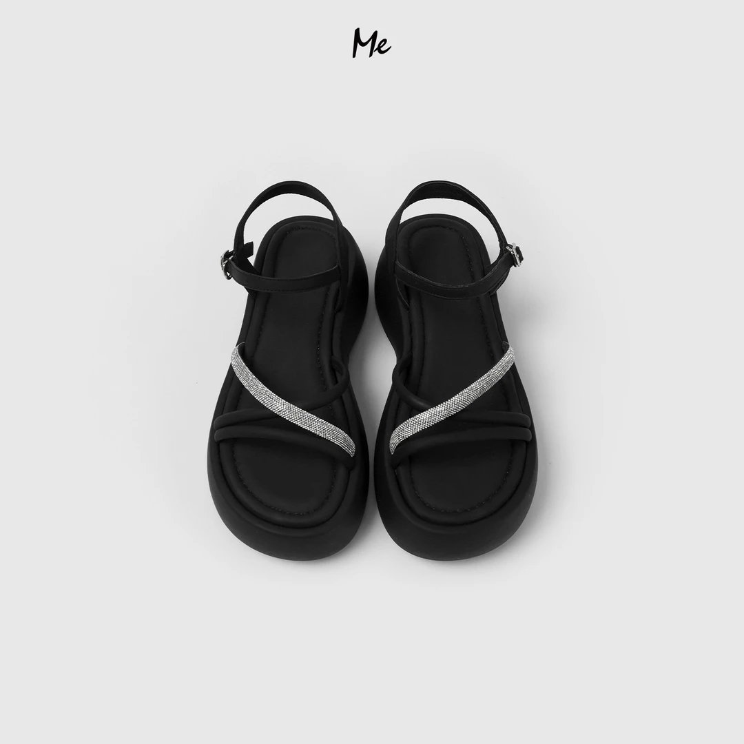 ME【满钻牛皮露趾凉鞋】重工镶钻厚底增高百搭时尚休闲鞋子MESS4331