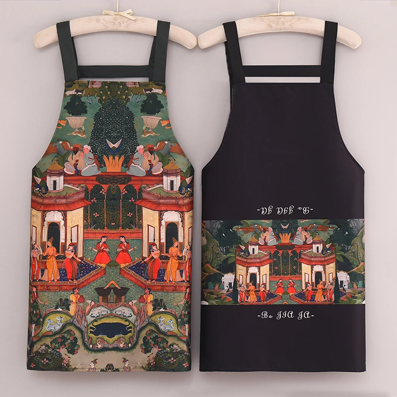 洋气复古围腰女防油厨房做饭家用防水定制餐饮绘画围裙耐脏工作服