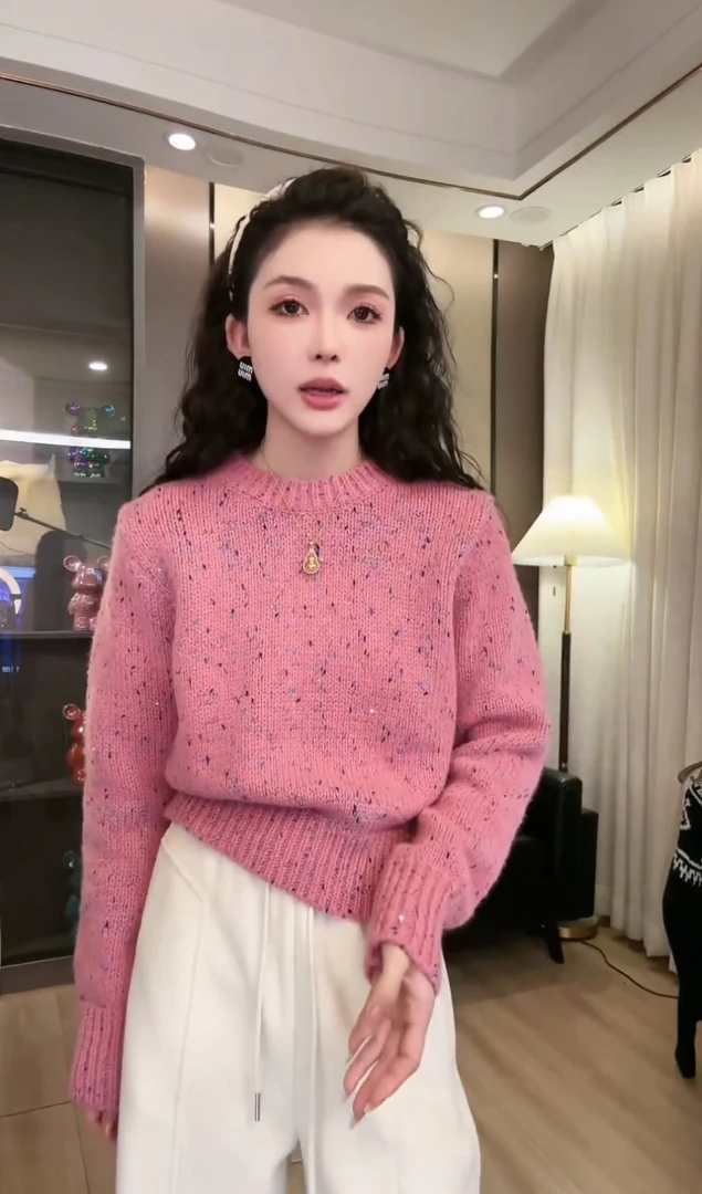 2025新款韩系圆领毛衣女秋冬氛围感慵懒设计小众针织衫毛衫套头