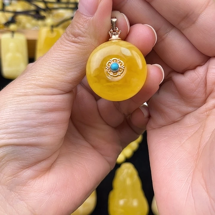 琥珀银S925镶嵌颈饰琥珀，
