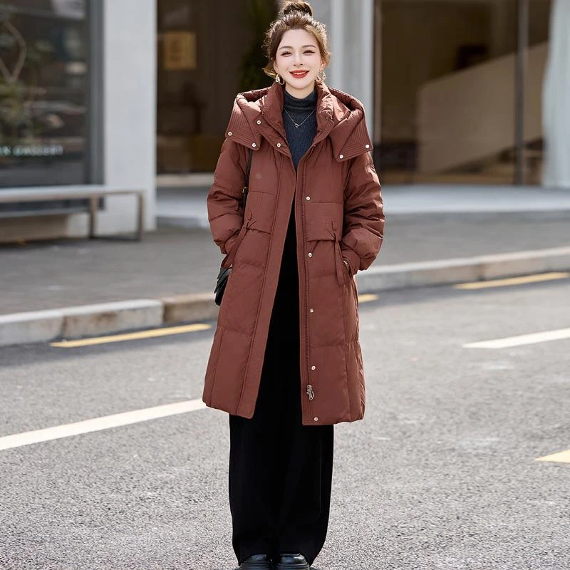 DUCURNO红色羽绒服女冬季2025年新款时尚收腰设计感宽松加厚外套