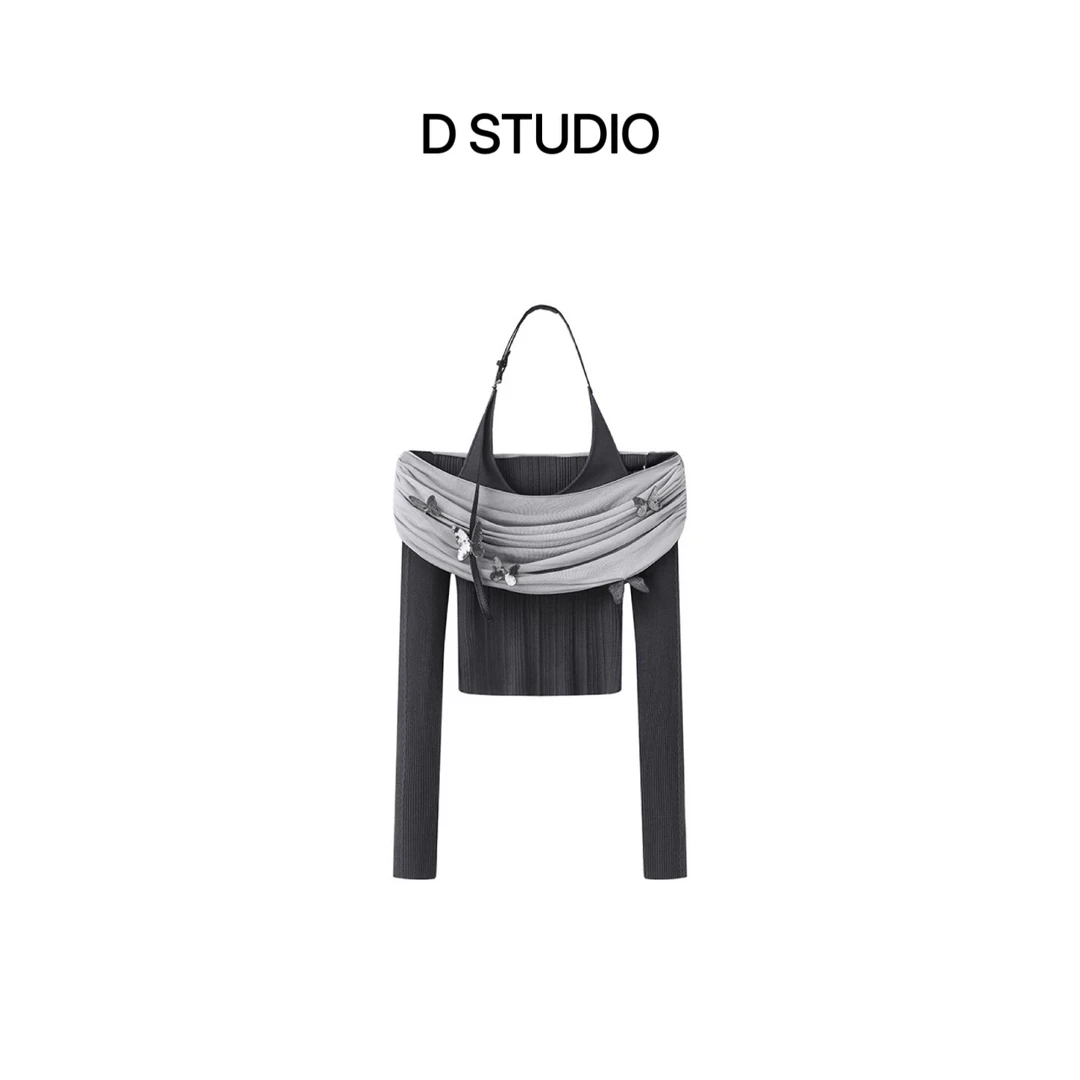D STUDIO 蝴蝶拼接挂脖上衣 D2664