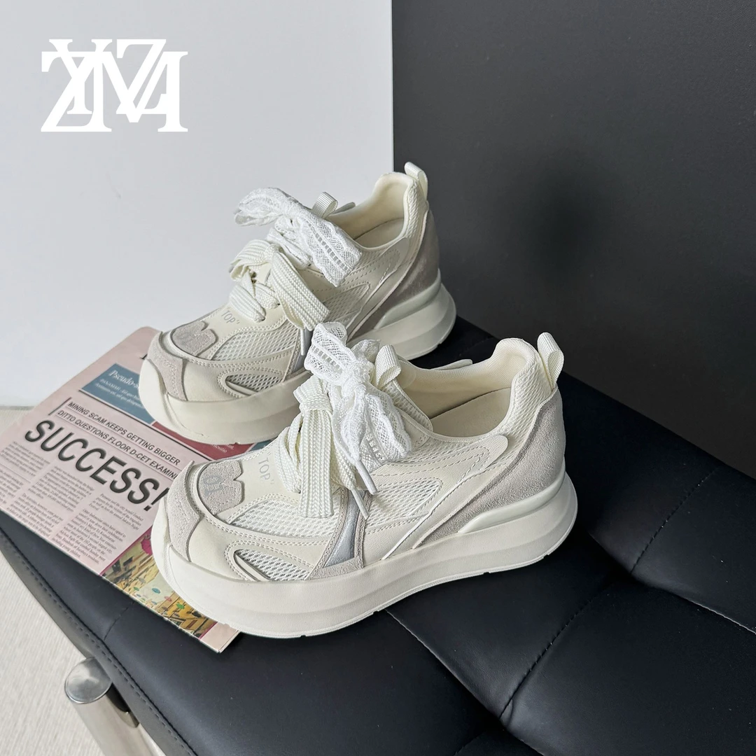 卓越名妆【娃娃头跑步鞋】增高8CM 2025厚底内增高小个子女单鞋9362