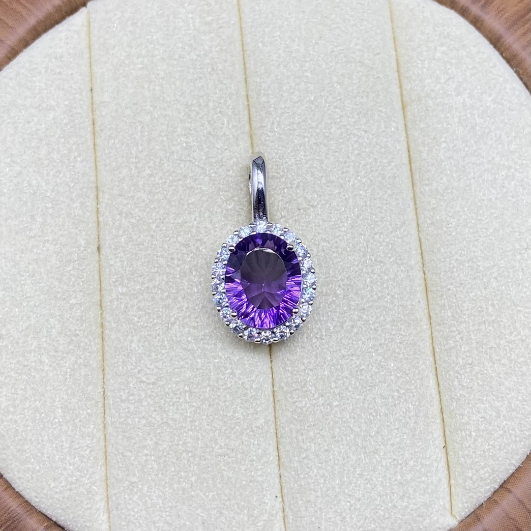 万能扣天然千禧切工紫水晶吊坠（不含链）通体s925银8*10mm经典百搭