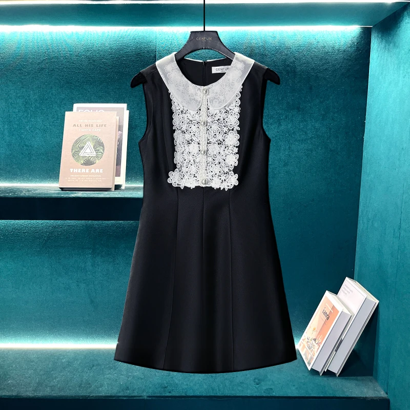 千金洋气黑裙春季气质无袖显瘦连衣裙女E001214