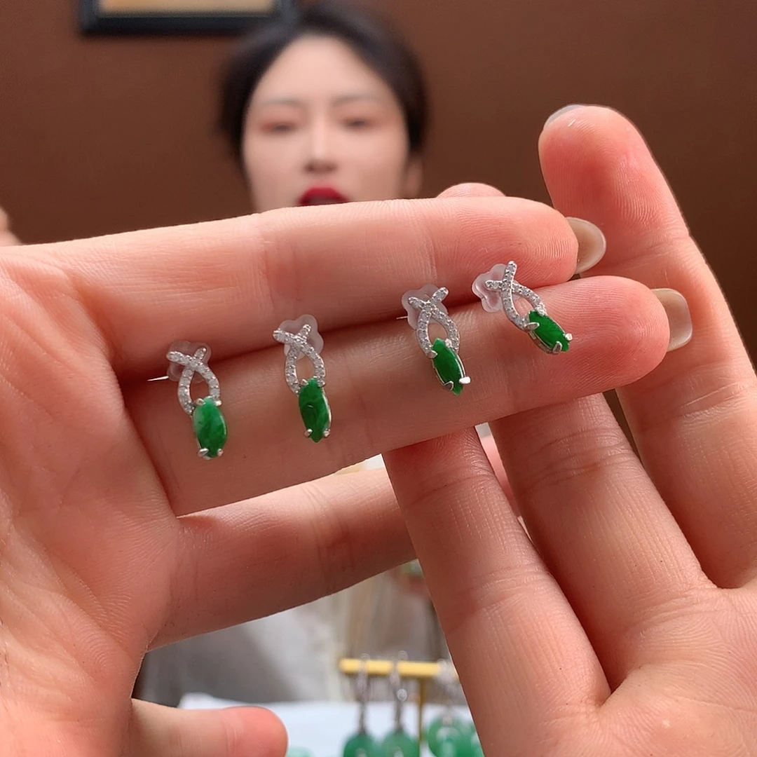 翡翠银S925镶嵌耳饰耳饰多样性发1副