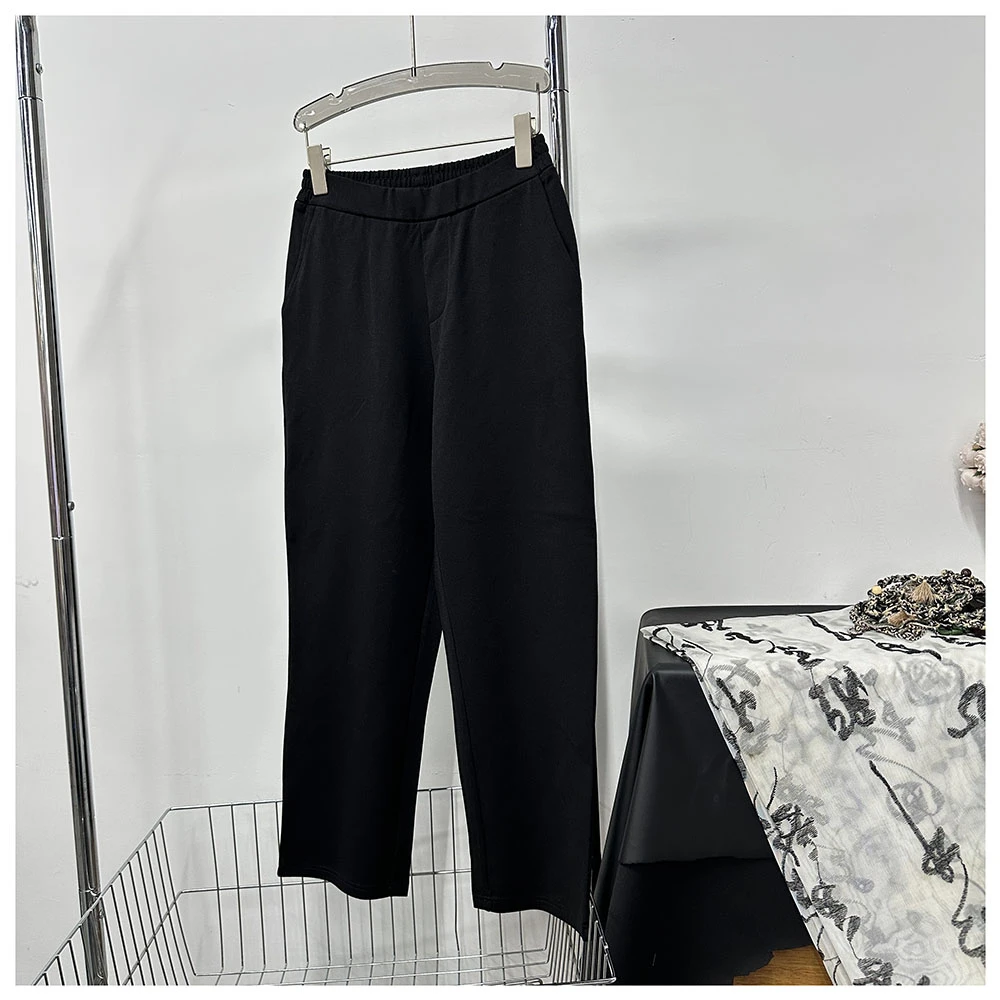 K192秋季新款女士休闲宽松后松紧腰直筒休闲九分裤女