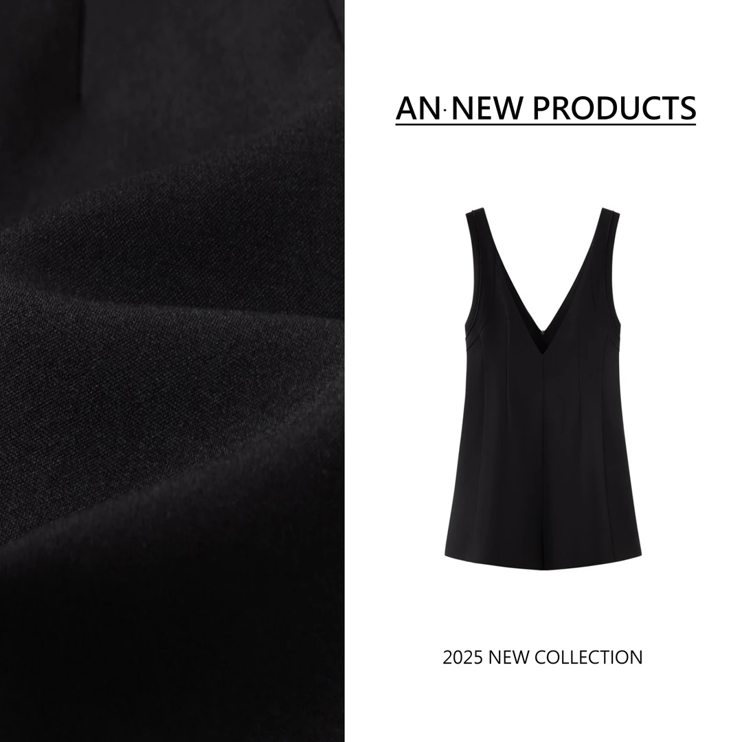 B4025韩版宽松洋气设计感轻奢V领黑色西装休闲背带裤