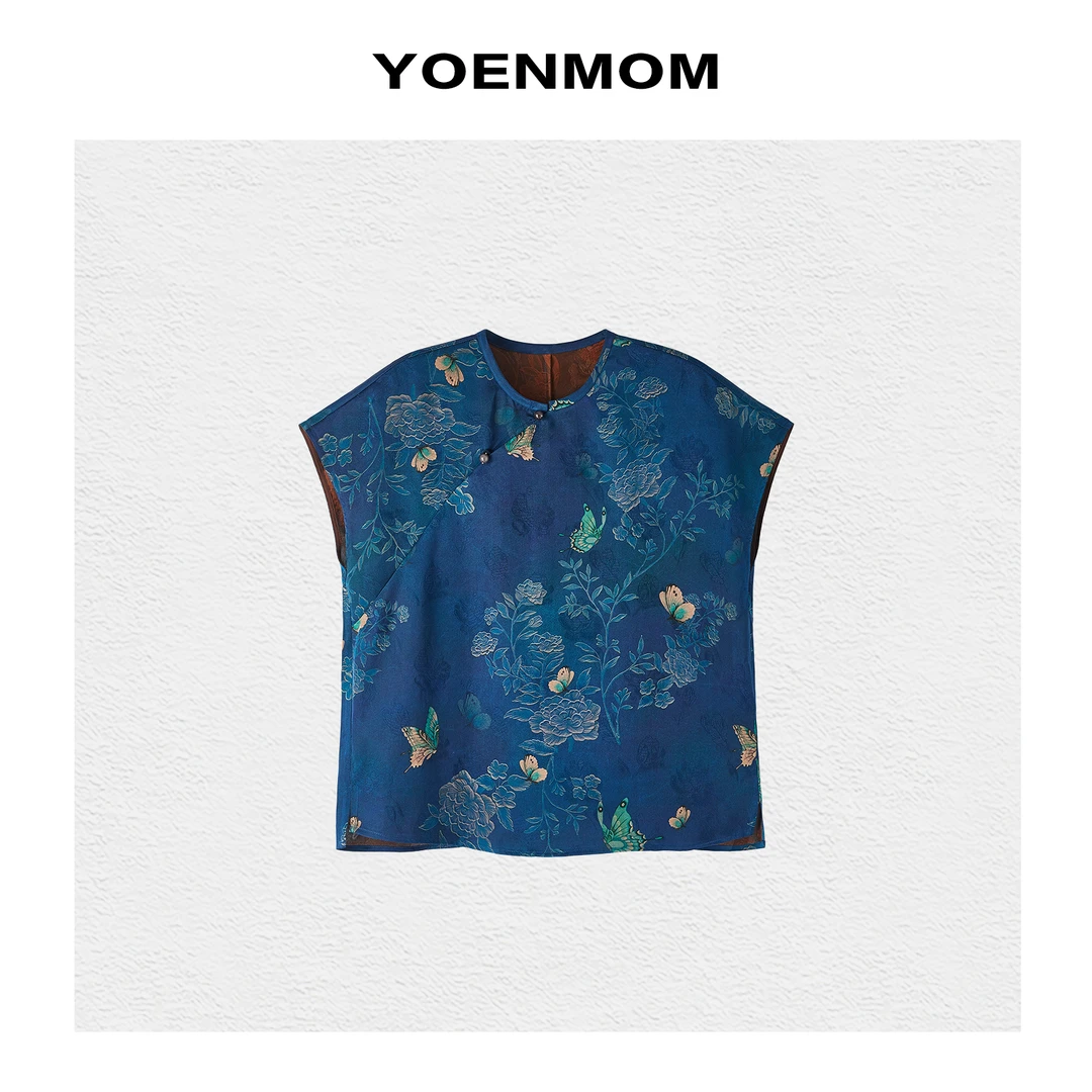 YOENMOM·蝶花盈梦·100桑蚕丝红云纱立体国风提花立裁显瘦飞袖上衣