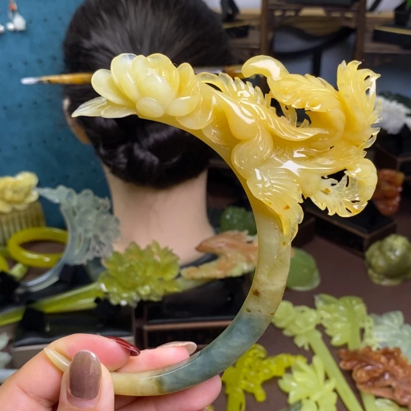 【闪购商品】岫玉发簪发簪盘发发簪未镶嵌丫**莲