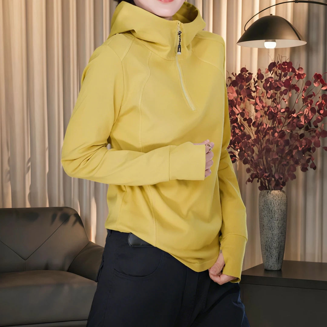 秋季欧若动感风修身拉链长袖连帽卫衣女2025纯色简约休闲外套上衣