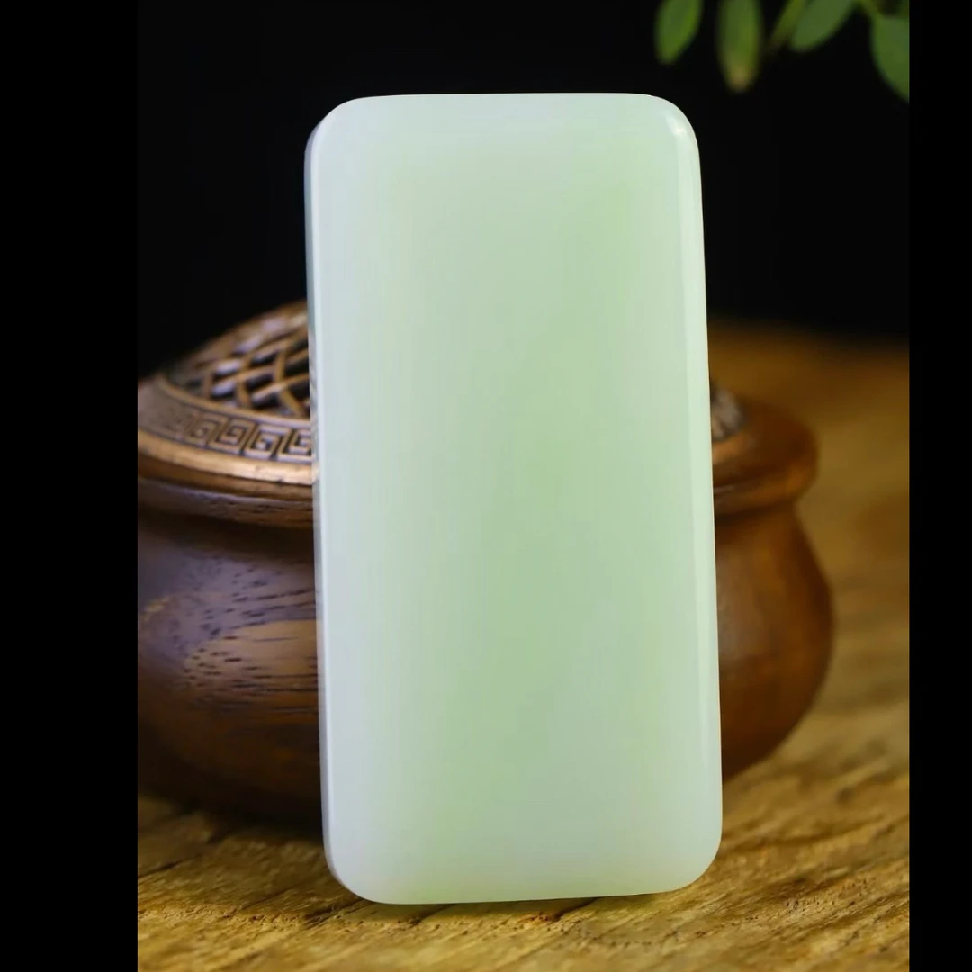 和田玉翠青白玉飘翠平安无事牌挂件把件附证书