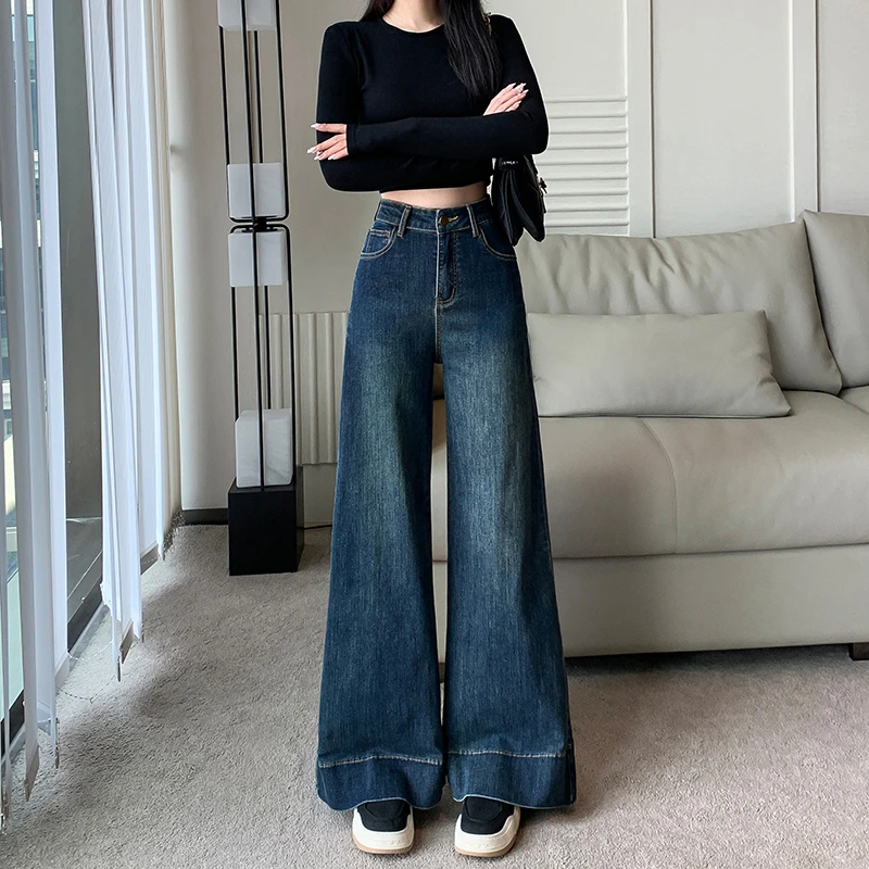 【小个子定制】2025春秋新款高腰显瘦休闲百搭宽松阔腿直筒微喇裤