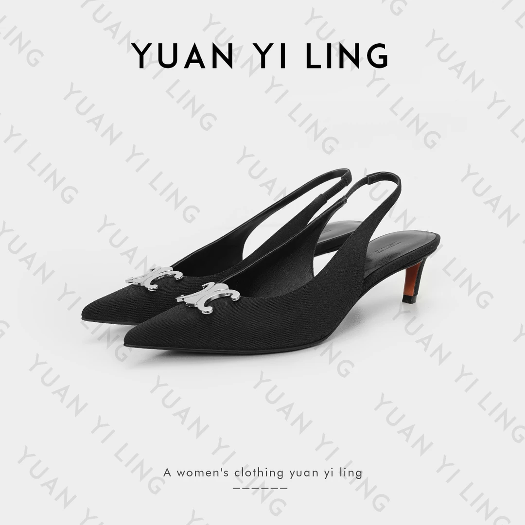 YUAN YI LING【凯旋门】25春夏上新山东绸后跟系带小细跟女时装凉鞋