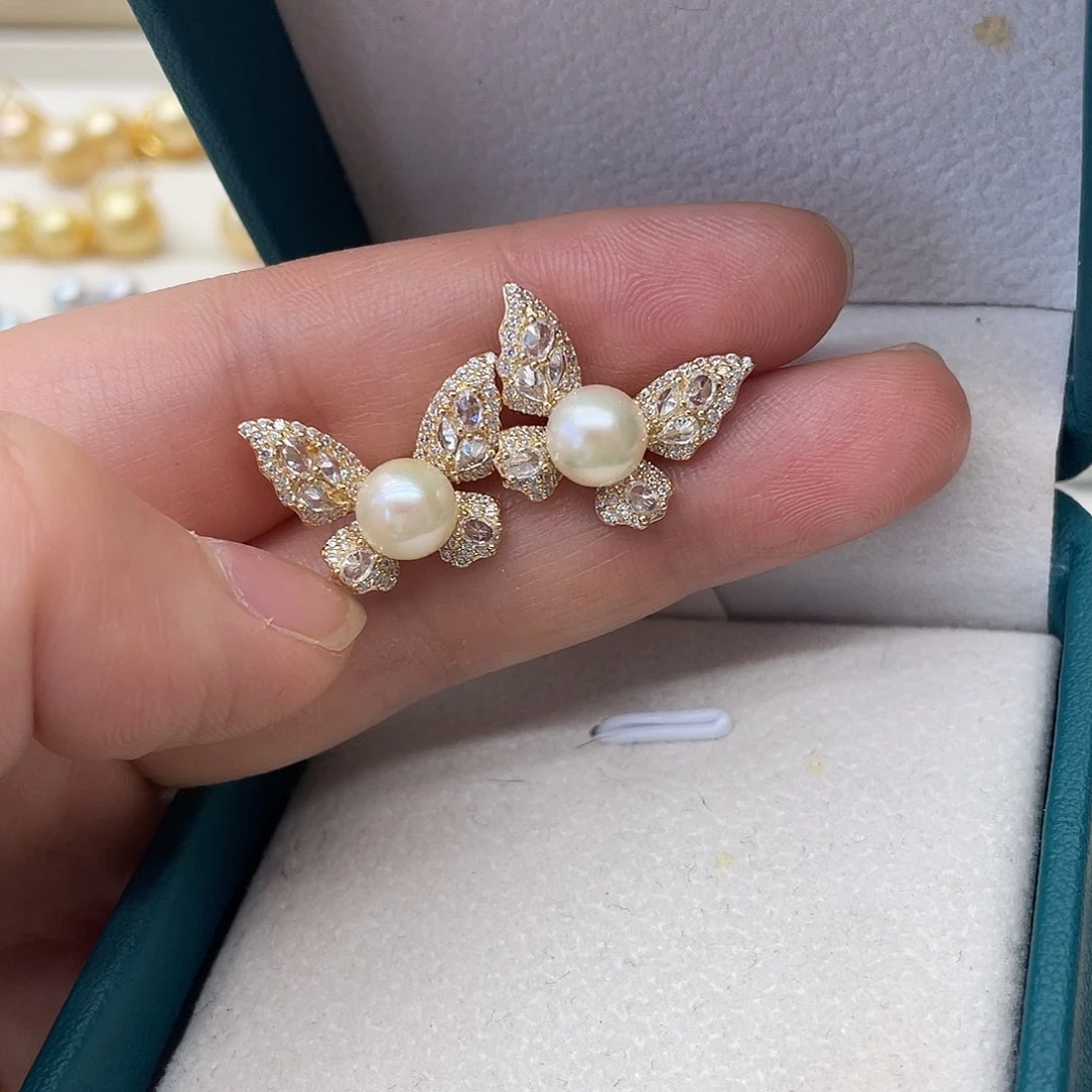 银S925镶嵌海水珍珠耳饰