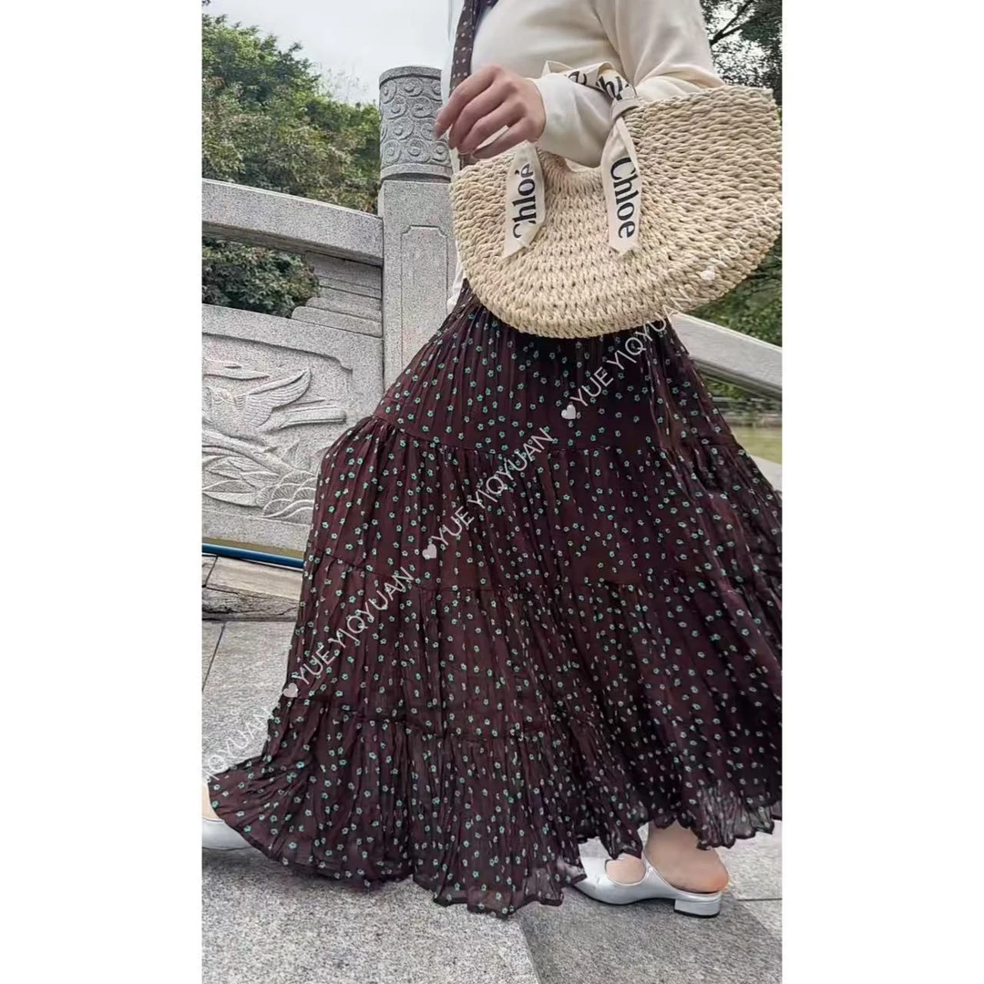 【摩卡咖啡】春夏新款大裙摆碎花半身裙显瘦半身裙复古高腰