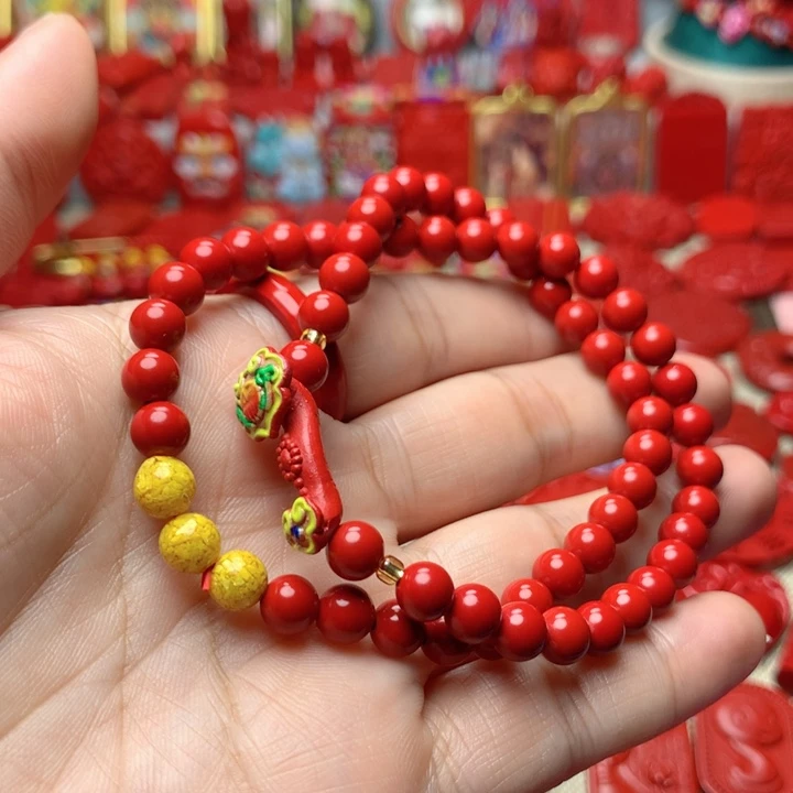 天然辰砂工艺品朱砂双圈手串