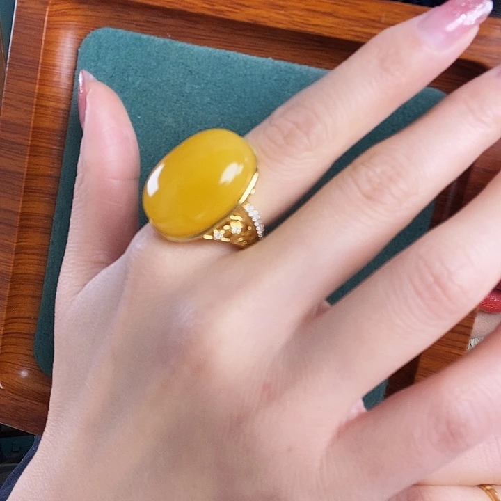 蜜蜡银S925镶嵌戒指戒指